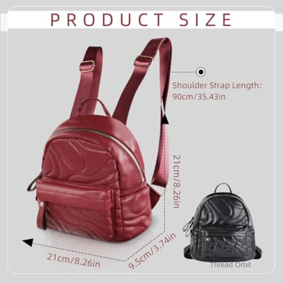 Mini PU Leather Backpack with Side Pockets, Casual Daypack for Women